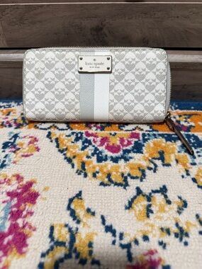 kate spade Cream and Light Gray Monogram Zip Wallet